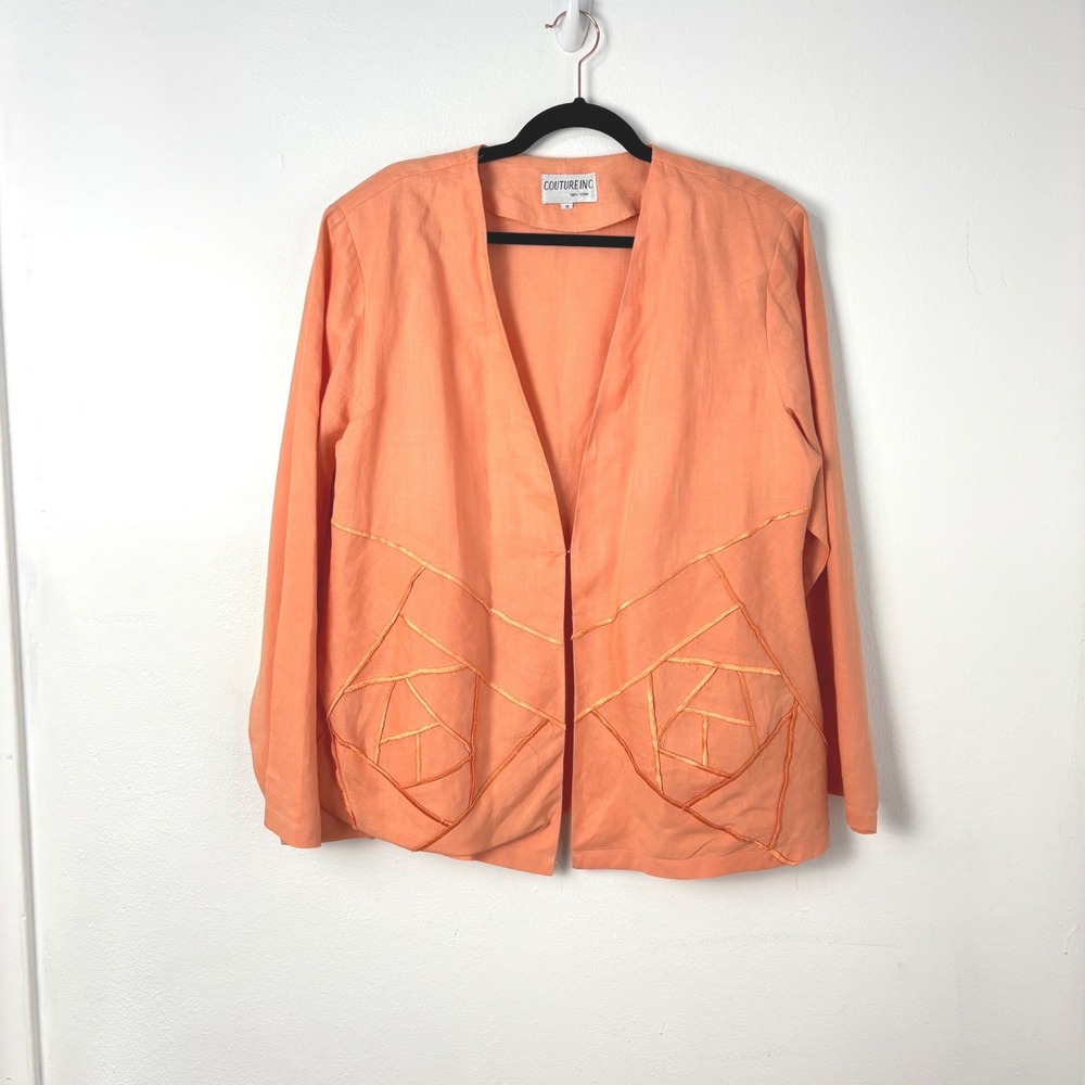Couture Inc Peach Linen Blazer Jacket Contemporary Lined Office Coastal Women 18